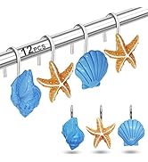 12PCS Shower Curtain Hooks Rings for Bathroom, Fashion Ocean Beach Theme Home Decor Shower Curtai...