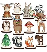 12 Pcs Woodland Animal Figurines Shower Decorations Enchanted Forest Decor,Animals Wood Table Cen...