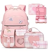 ACESAK Girls Backpack - Bento Box with Insulated Lunch Bag Pencil Case & Utensils Set for Kids, 6...