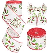 Christmas Wired Ribbon 2.5 Inch Christmas Candy Ribbon 10 Yards Christmas Tree Ribbon Red and Gre...