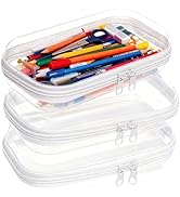 PGAXM 3PCS Clear Hard Plastic Zipper Case, Double Zippers Hard Pouch, Portable Travel Organizer B...