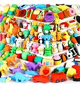 URSKYTOUS 110Pcs Animal Erasers Kids Desk Pets Pencil Erasers 3D Puzzle Erasers Bulk Mini Animal ...