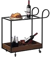Vintiquewise Metal Wine Bar Serving Cart with Rolling Wheels and Handles for Dining, Living Room ...