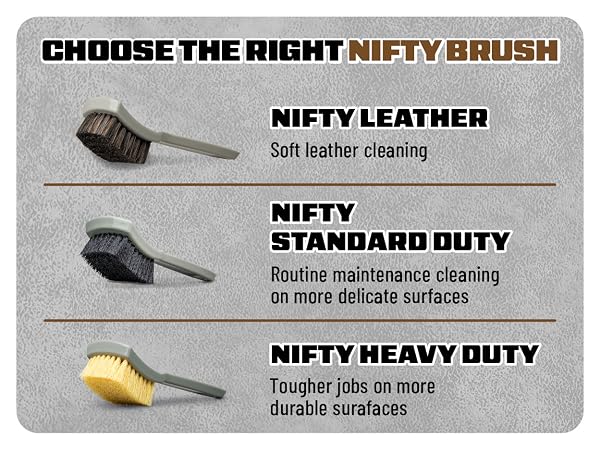 soft leather brush maintenance brush, and a heavy-duty scrub brush by bristle firmness, best use