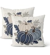 DAFENA Fall Pillow Covers 18x18 Inch 2 Pcs Navy Blue Grey Pumpkin Leaf Decor Throw Pillows Autumn...