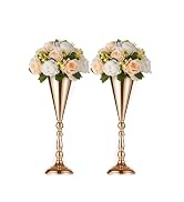 2 Pcs Tabletop Metal Wedding Flower Trumpet Vase, 16.5 inch Tall Table Decorative Centerpiece, Ar...