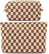 ZLFSRQ 2Pcs Checkered Makeup Bag for Women Large Small Checkered Cosmetic Bag Set Aesthetic Prepp...