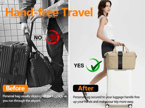 Persenal bag secured to your luggage handle, free up your hands