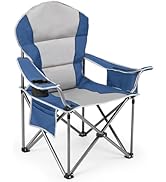 DUMOS Folding Camping Chairs, Outdoor Collapsible Padded Chairs with Cup Holder & Cooler Bag, Hea...