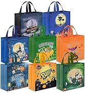 AhfuLife 8 Pcs Halloween Trick or Treat Bags, Halloween Candy Tote Bags with Handles for Kids, Re...