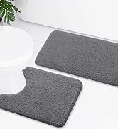 Buganda Microfiber Bathroom Rugs Set 2 Pieces - Shaggy Soft Bath Mat & U-Shaped Toilet Rug, Non-S...