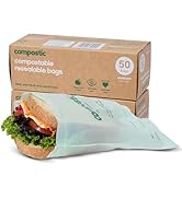 Compostic Home Compostable Resealable Sandwich Bags (7"x7"), Microwave & Freezer Safe, Organic Fo...