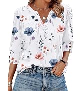 WIHOLL 3/4 Length Sleeve Womens Tops with Button Cuffs Blouses Dressy Casual V Neck Summer Outfit...