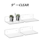 Hexsonhoma Sezanrpt 9 Inch Clear Wall Shelves, Acrylic Small Floating Shelf, Home Wall Display Sh...