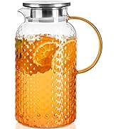 PARACITY Glass Pitcher Squama Designed 64 oz, Glass Water Pitcher, Iced Tea Pitcher with Lid and ...