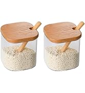 FANTESTICRYAN Glass Condiment Canister Pots with Bamboo Lids and Spoons, Kitchen Condiment Canist...