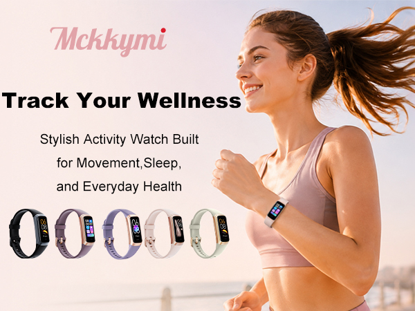 Woman running with a fitness tracker for activity, sleep, and wellness.