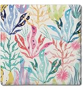 Thirstystone Coral Collection on White Single Tumbled Tile Stone Coaster with Protective Cork Bac...