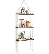 Mkono Macrame Wall Hanging Shelf 3 Tier Wood Floating Shelves with Cute Woven Rope Boho Room Deco...