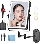 FUNTOUCH 5000mAh Rechargeable Wall Mounted Makeup Mirror with Lights, 8.7" Double Sided 1X/20X Ma...