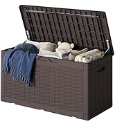 Greesum 100 Gallon Resin Deck Box Lockable Large Outdoor Storage Boxes for Garden Tools, Patio Fu...