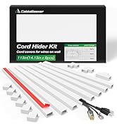 CableGeeker Cord Hider Kit, 113in Cord Covers for Wires on Wall, Paintable Self-Adhesive Cable Ra...