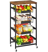 IBUYKE Kitchen Fruit Vegetable Storage Cart with Drawers,Metal Rolling Utility Cart with Fruit Ba...