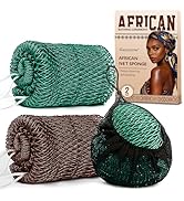 2 Pack African Net Sponge Exfoliating Body Scrubber Bath Sponge for Daily Use (Dark Brown+Dark Gr...