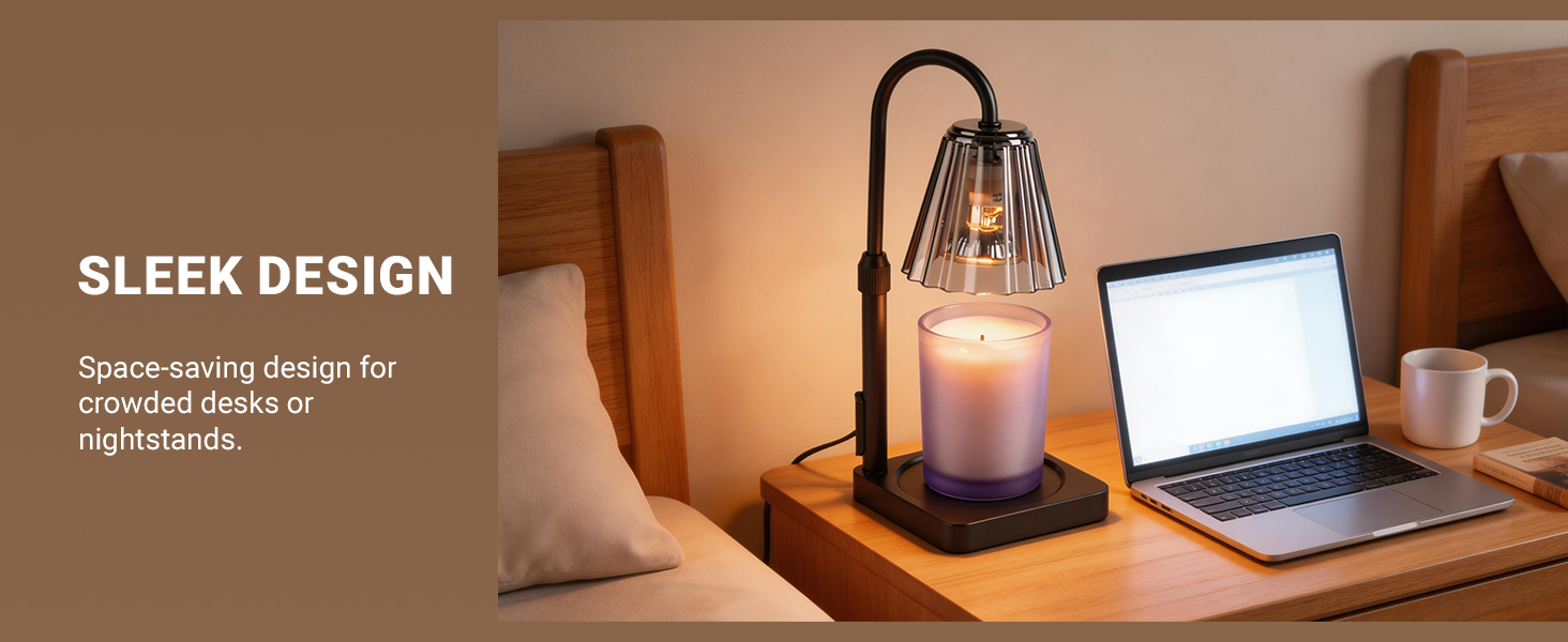 Fubink black candle warmer lamp with timer &dimmer, sleek design for crowded desks or nightstands