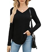 FaroDor Women's Long Sleeve Shirts Casual Lightweight V-Neck Pullover Sweaters Tunic Tops