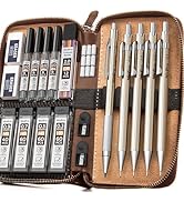 Nicpro 20PCS Metal Mechanical Pencil Set in Leather Case, 0.3 & 0.5 & 0.7 & 0.9 mm & 2mm Lead Pen...