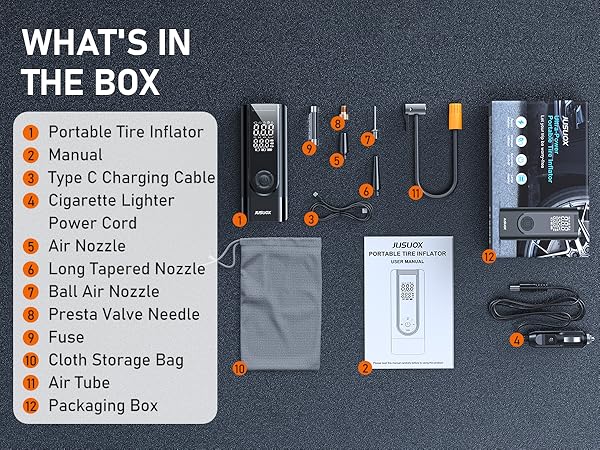 JUSUOX Tire Inflator Portable Air Compressor Easy to Use