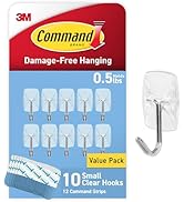 Command Small Clear Wire Toggle Hooks, 10 Wall Hooks and 12 Strips, Damage-Free Hanging with Adhe...