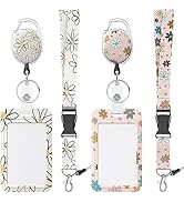 Uniclife Floral Sliding Badge Holder Flower Plastic Case with Retractable Badge Reel Carabiner Cl...