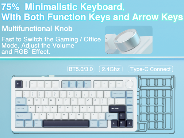 75 Percent Keyboard with Multifunctional Knob