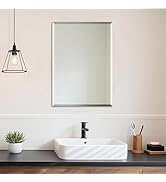Ruomeng Wall Mirror Beveled Edge Frameless Mirror 20” x 28“ Wall Mounted Mirror for Bathroom Vani...