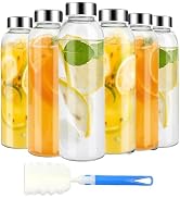 NIKKIER Clear Glass Bottles with Lids 6pcs Set 18oz,Reusable Glass Water Bottle with Stainless St...