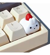 Tapbloom Artisan Keycap, Cute Custom Bunny Cap - Strawberry Rabbit | Couple Animal Key Caps for M...