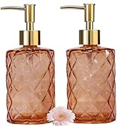 Glass Soap Dispenser with Gold Plastic Pump, 12oz Refillable Liquid Hand Soap Dispenser, 2 Pack C...