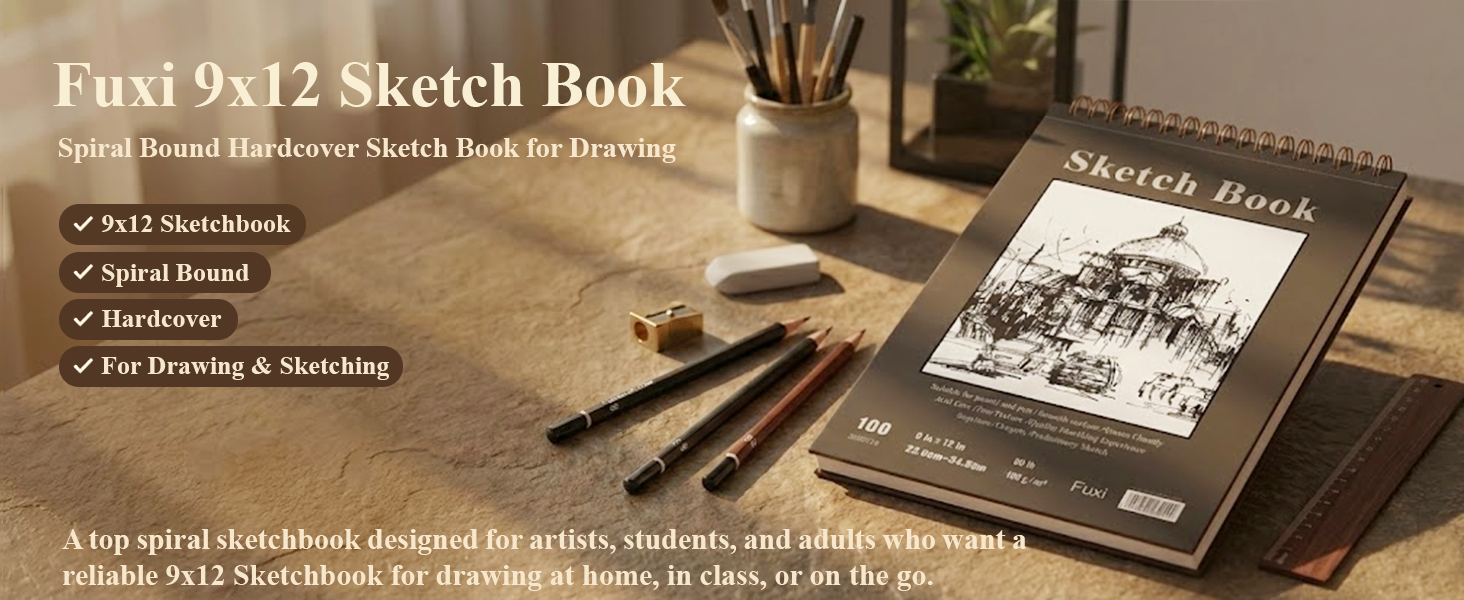 9x12 spiral bound hardcover sketchbook for drawing home classroom or studio for artists beginners