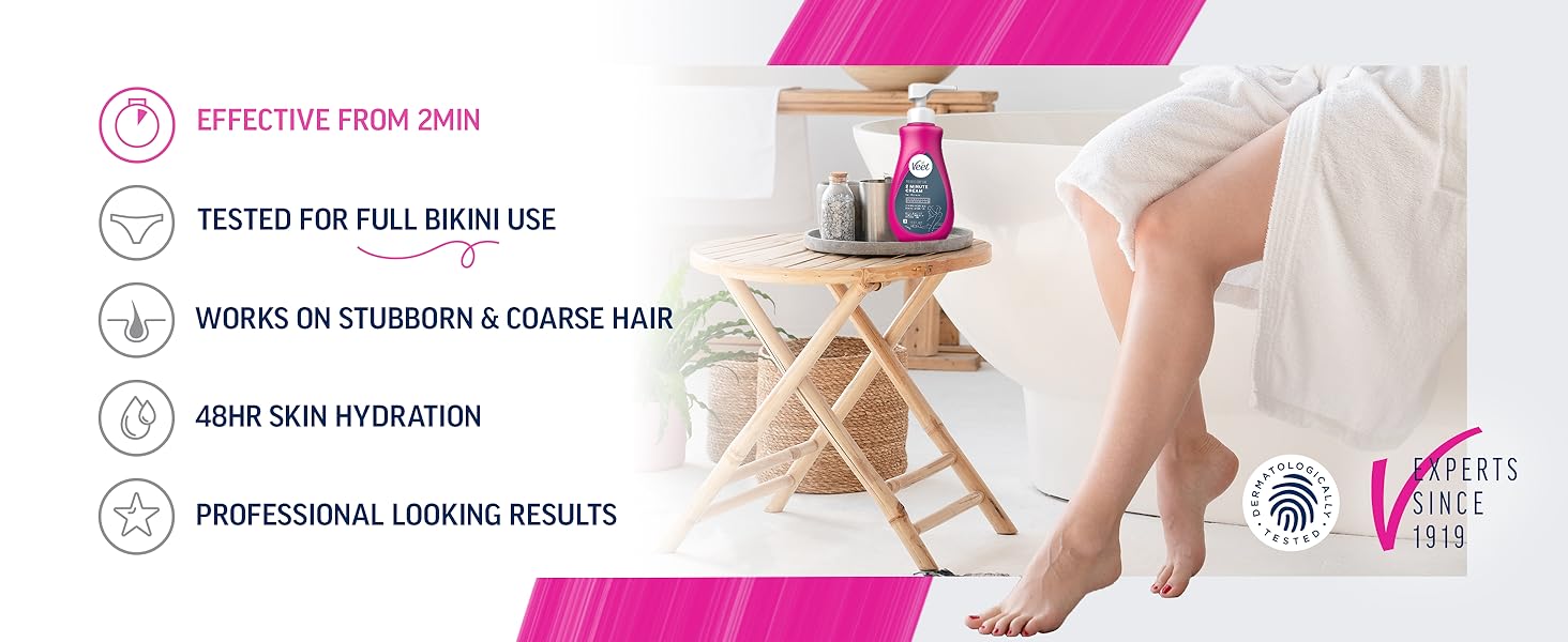 Veet 2 Minute Professional Hair Removal Gel Cream for Arms, Underarms, Legs and Full Bikini