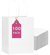 qiqee 100-Packs White Paper Gift Bags with Handles 13"×10.2"×4.7" Large Size Gift Bags Multiple Uses