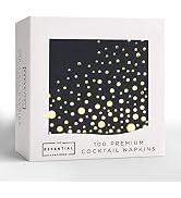 Stylish 5x5 Inch Black and Gold Napkins for Party -100 Pack Cocktail Napkins - Black and Gold 3-P...