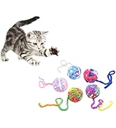 Andiker 5 Packs Cat Toys Balls with Bell and String,Kitten Toys Yarn Balls for Indoor Cats Intera...