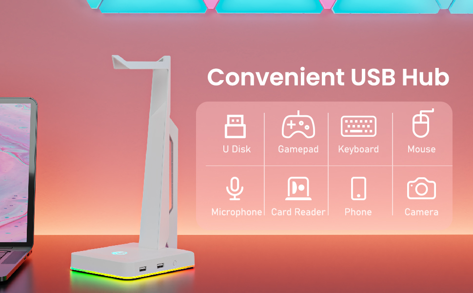 IFYOO RGB Gaming Headset Stand with 2 USB Ports, Game Headphone Mount for PC, Xbox One, PS4, Switch