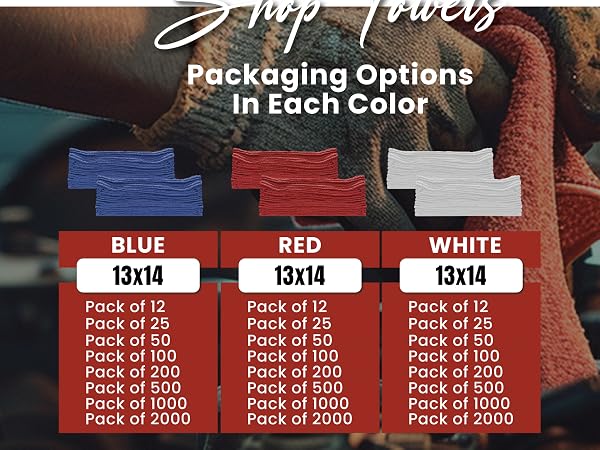 SupremePlus Shop Rags are offered from 12 to 2000 packs, packed for every jobsite or industrial need