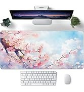 Large Gaming Mouse Pad for Desk,Cherry Blossom Tree Desk Mat for Desktop,Watercolor Floral Desk P...