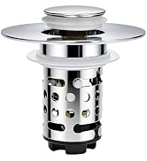 Upgraded 3 in 1 Bathroom Sink Drain Strainer, Universal Pop Up Stopper with Removable Stainless S...