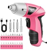 JENABOM Pink Cordless Electric Screwdriver, 3.6V Rechargeable Small Electric Drill with 24pcs Dri...
