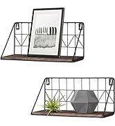 Mkono Floating Shelves Wall Mounted Set of 2 Rustic Wood Storage Display Shelf with Metal Wire Ba...
